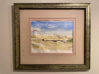 WATERCOLOR OF A SMALL AIRPLANE SIGNED GARY BROOKS