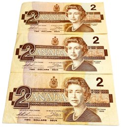 1986 Canadian Banknotes  (Three (3) Banknotes In Total)