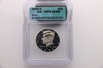 1998 S Kennedy Proof Silver Half Dollar ICQ Pr70 Dcam Coin