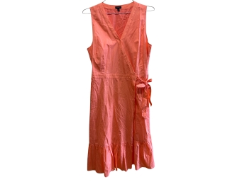 Talbots Solid Coral Sleeveless Wrap Dress With Bottom Ruffle - Size 16