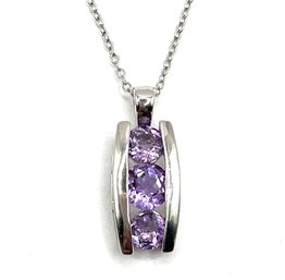 Beautiful Italian Sterling Silver Chain With Amethyst Color Stones Pendant