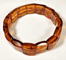 Contemporary Genuine Amber Elastic Beaded Panel Bracelet
