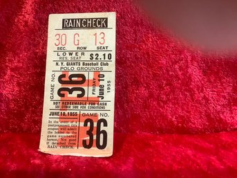 Raincheck Ticket Stub For NY Giants June 10th Game