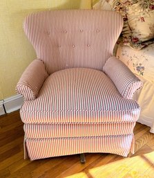 Red Ticking Upholstered Rocking Chair