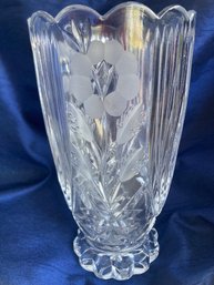 Cut And Etched Glass Vase 7 Inches Tall