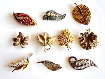 10 Vintage Brooch Pins By Coro, Trifari, Majroica & More