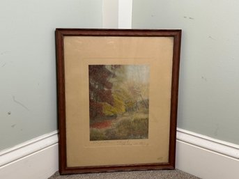 Antique Wallace Nutting 'A Leaf Strewn Brook' Pencil Signed Framed Print