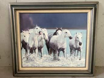 Pretty Oil On Canvas Of Horses Running Through Water By Ron Balaban (c)