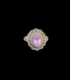 Beautiful Vintage Sterling Silver With Amethyst Color Stone Ring, Size 7