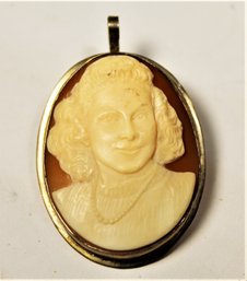 RARE Specific Portrait Carved Shell Cameo Brooch Pendant About 2' Long