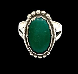 Vintage Sterling Silver Green Agate Stone Ring, Size 5.8