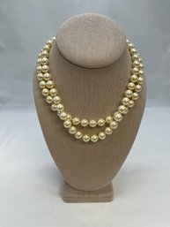 Vintage Carolee Signed Double Strand Faux Pearl Necklace With Gold Tone Clasp