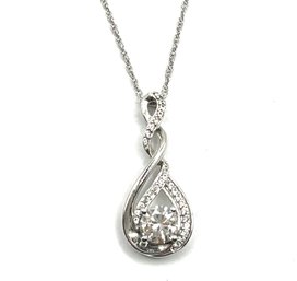 Beautiful Designer Sterling Silver Twisted Tear Drop Clear Stones Pendant