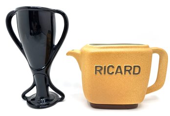 Vintage Ricard Pitcher, France  & Fostoria Black Glass Trophy Vase