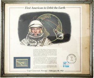 A Framed Commemorative Stamp - John Glenn Orbit's The Earth 1989