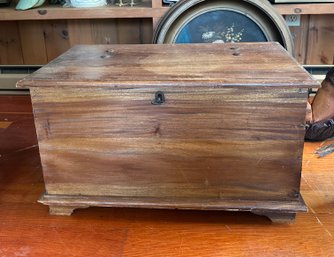 Antique Wooden Cedar Trunk With Key, Lock & Handles