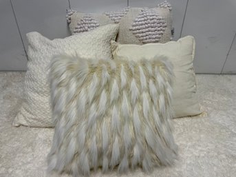 Four Textured Lush Cream Throw Pillows Including Tommy Hilfiger