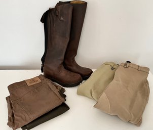 Pair Of Brown Mountain Horse Riding Boots & 3 Pairs Riding Pants