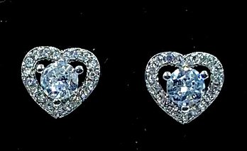 925 Stamped Heart Shaped CZ Stud Earrings