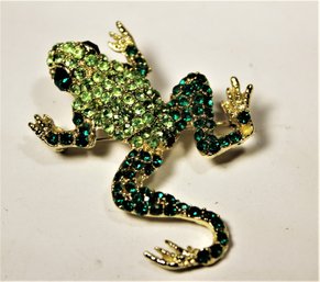 Green Rhinestone Frog Brooch Pin (missing One Green Stone)