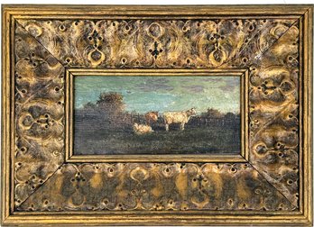 A 19th Century Oil On Board In Gilt Wood Frame, Unsigned, Cows At Pasture