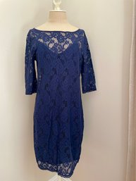 Three Dots Navy Lace Dress With Stretch Spaghetti Strap Slip Dress Liner, Size L