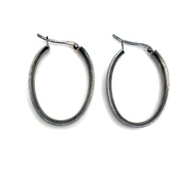 Vintage Sterling Silver Dark Tone Long Hoop Earrings