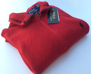 POLO RALPH LAUREN MENS SHIRT: New With Tags, Size Large Pima Cotton Long Sleeve Red 1/4 Zip Sweater Top, L