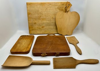 7 Vintage Wood Butcher Block Cutting Boards & Kitchen Tools