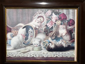 Vintage Victorian Inspired Kitten Motif Framed Print