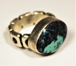 Large Vintage Sterling Silver And Turquoise  Ring Size 9.5