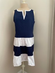 Sail To Sable Blue & White Sleeveless Cotton Dress, Size L