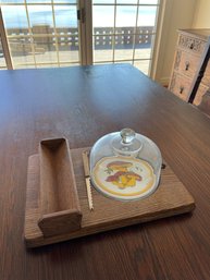 Vintage Goodwood Teak Wood Covered Glass Dome Cheese Board.