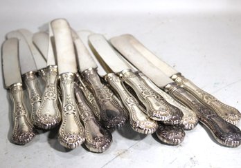 Lot About 16 Matched Dinner And Luncheon Silver Plated Knives