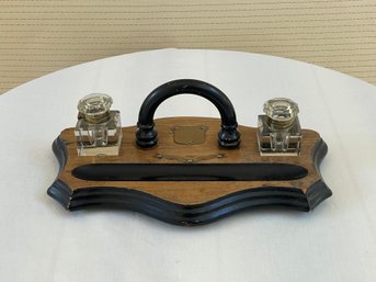 Antique Wooden Inkwell Pen Stand