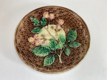 Antique Majolica Blackberry & Basket Weave Plate