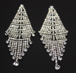 Large White Rhinestone Earrings (missing Posts) Great Embellishments