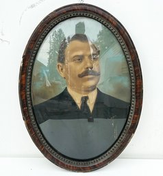 An Antique Hand Colored Photograph In Convex Glass Antique Frame