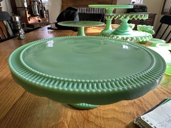 Beautifully Edged Jadeite Cake Plate Stand With Nice Base