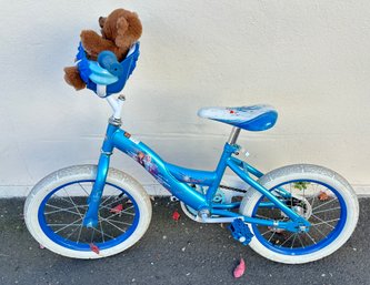 Beautiful Huffy Disney Blue And White Bike, Seat With Nice Flower Design & Teddy Bear In Front Basket. CV4- RC