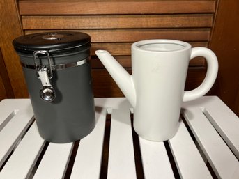 White Modernist Coffee Pot & Black Coffee Gator Canister