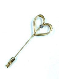 Vintage Gold Tone Heart Shaped Stick Pin.
