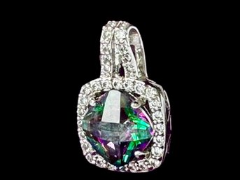 Faceted Mystic Topaz Necklace Pendant - 925 Sterling Silver Setting