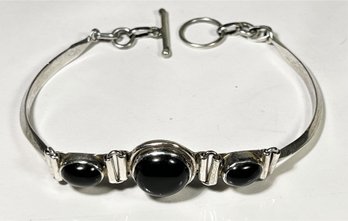 925 Sterling Silver Black Onyx Cabochon Stone Bracelet