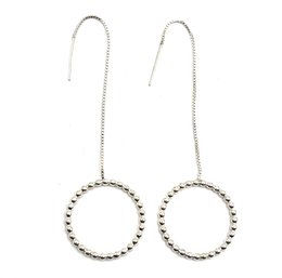 Sterling Silver Long Open Circle Chain Earrings