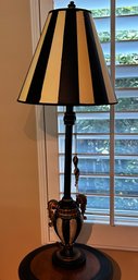 Elk Home Lighting Chic Black And White Striped Shade On An Ornately Decorated Lamp       LR