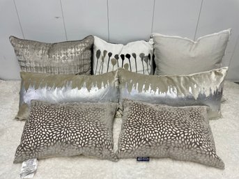Seven Coordinating Silvery & Metallic Throw Pillows