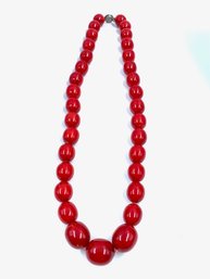 Bold Chunky Hand Knotted Red Bead Necklace.