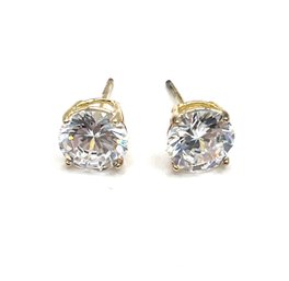 Beautiful Large Sterling Silver Vermeil Sparkly Clear Stone Stud Earrings