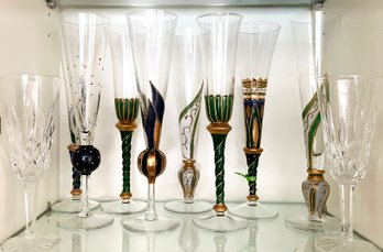 Hand Painted Venetian Glass Champagne Flutes